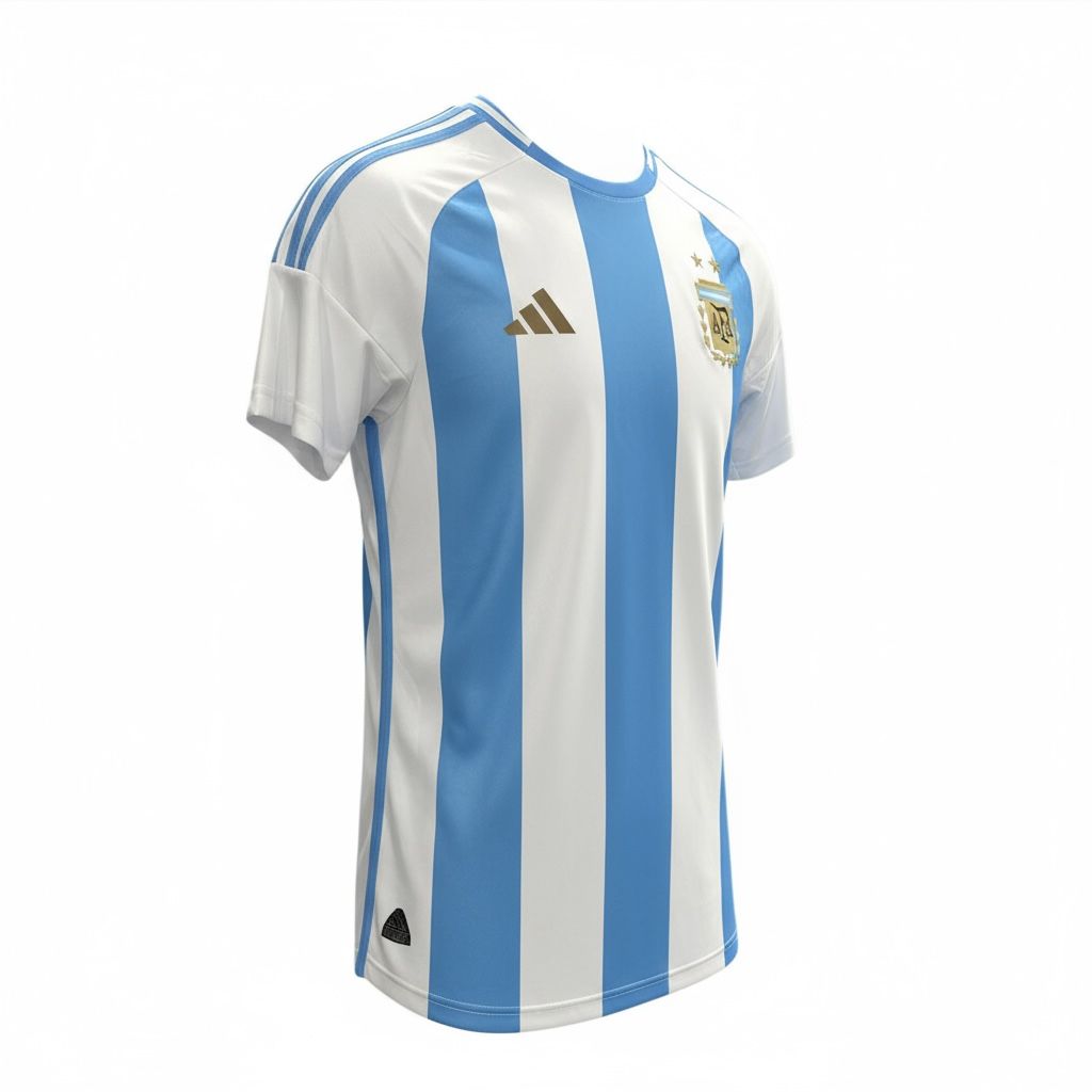CAMISETA CUELLO REDONDO EQUIPO SOCCER ARGENTINA BLANCA Y CELESTE HOMBRE