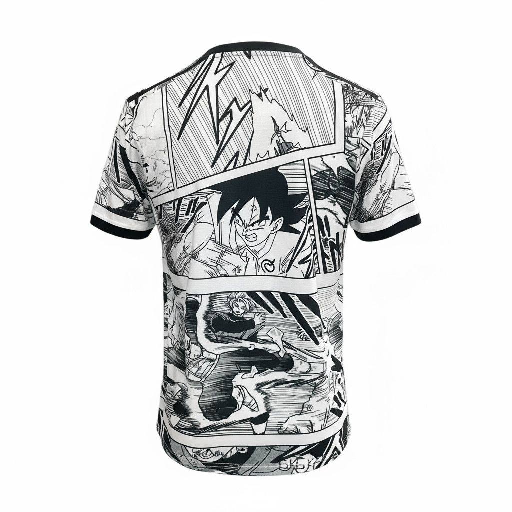 CAMISETA CUELLO REDONDO EQUIPO SOCCER JAPON BLANCA Y NEGRO VEGETA HOMBRE
