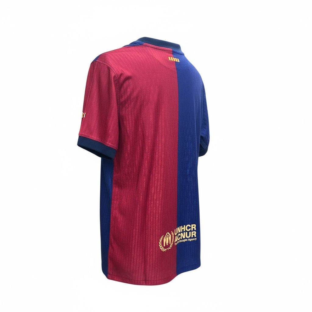 CAMISETA CUELLO REDONDO EQUIPO SOCCER BARCELONA VERSION JUGADOR ROJO Y AZUL LOGO SPOTIFY AMARILLO CENTRO HOMBRE