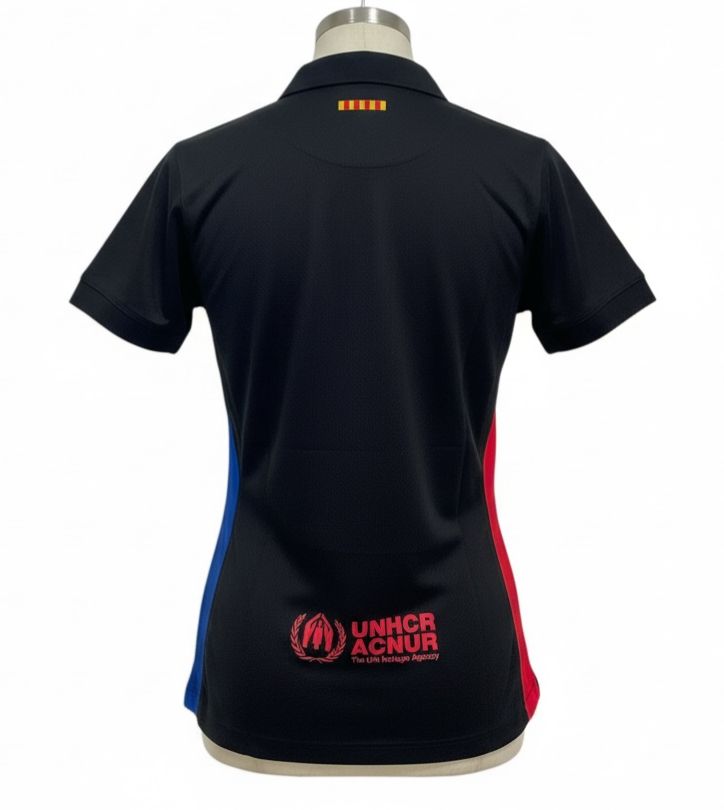 CAMISETA CUELLO REDONDO EQUIPO SOCCER BARCELONA NEGRA SPOTIFY ROJO MUJER