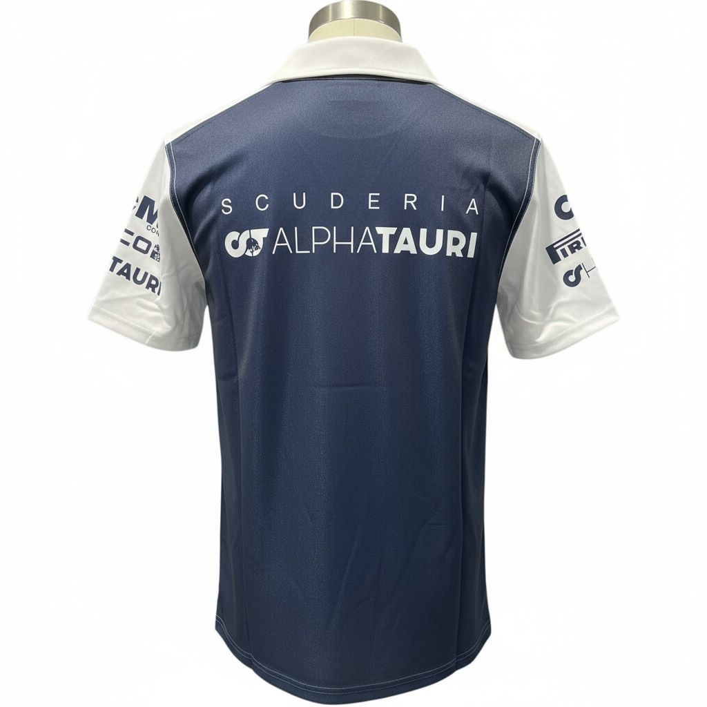 CAMISETA F1 SPORT MARCA ALPHATAURI COLOR BLANCO ARRIBA Y AZUL MARINO ABAJO CON ZIPPER