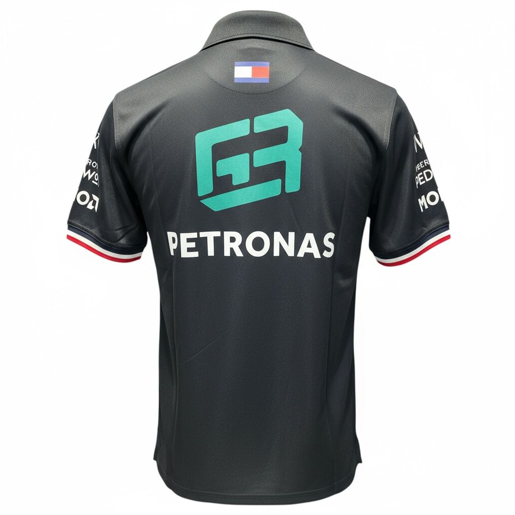 CAMISETA F1 MERCEDES AMG PETRONAS SPORT BOTON ESCONDIDO COLOR NEGRO