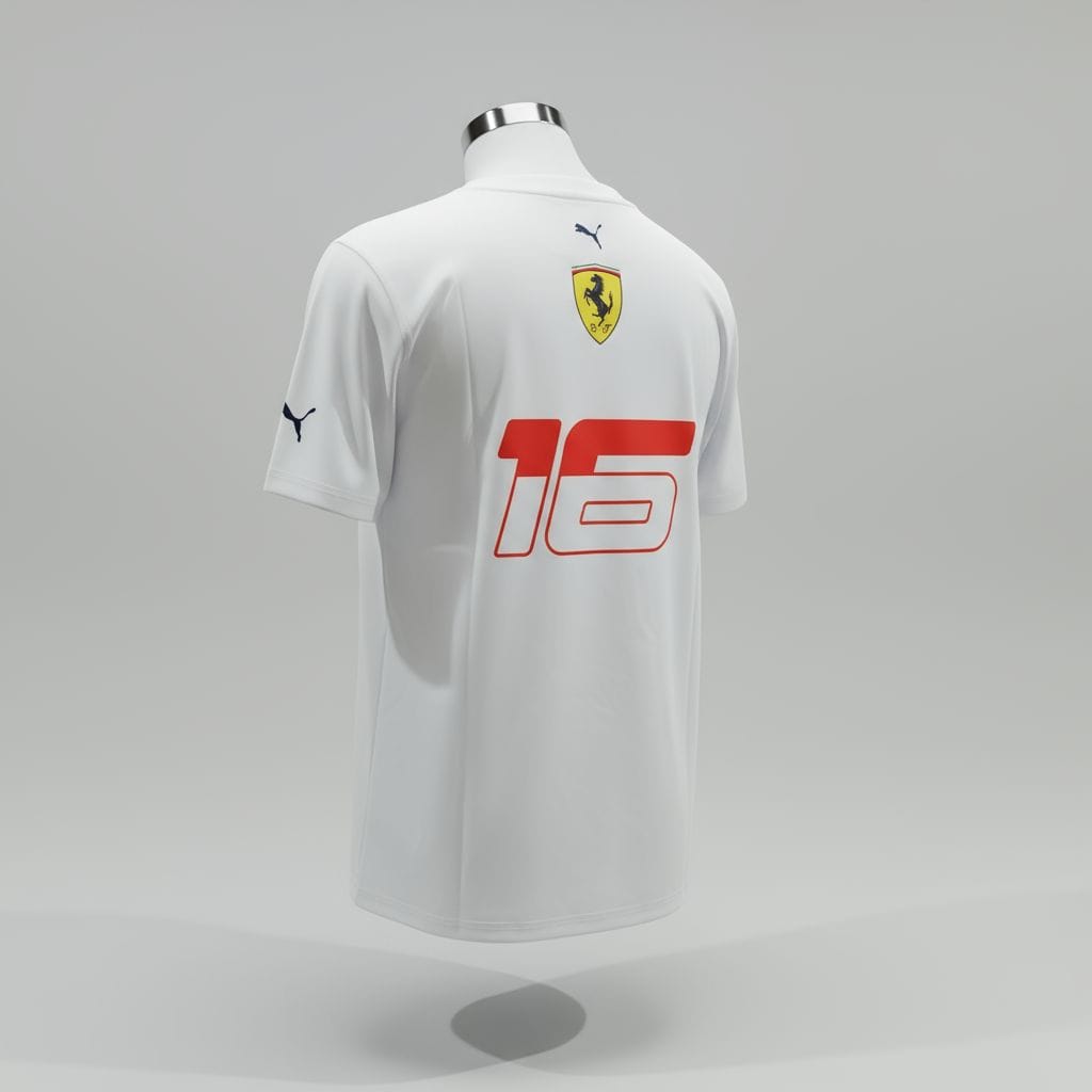 CAMISETA F1 CUELLO REDONDO MARCA PUMA COLOR BLANCO Y DISEÑO EN ROJO LADO IZQUIERDO