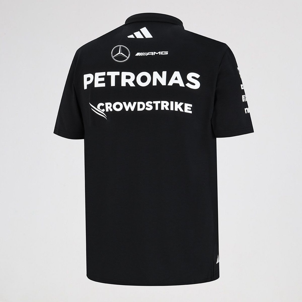 CAMISETA FORMULA 1 ADIDAS  CUELLO REDONDO COLOR NEGRO MANGA CORTA CON FRANJAS BLANCAS