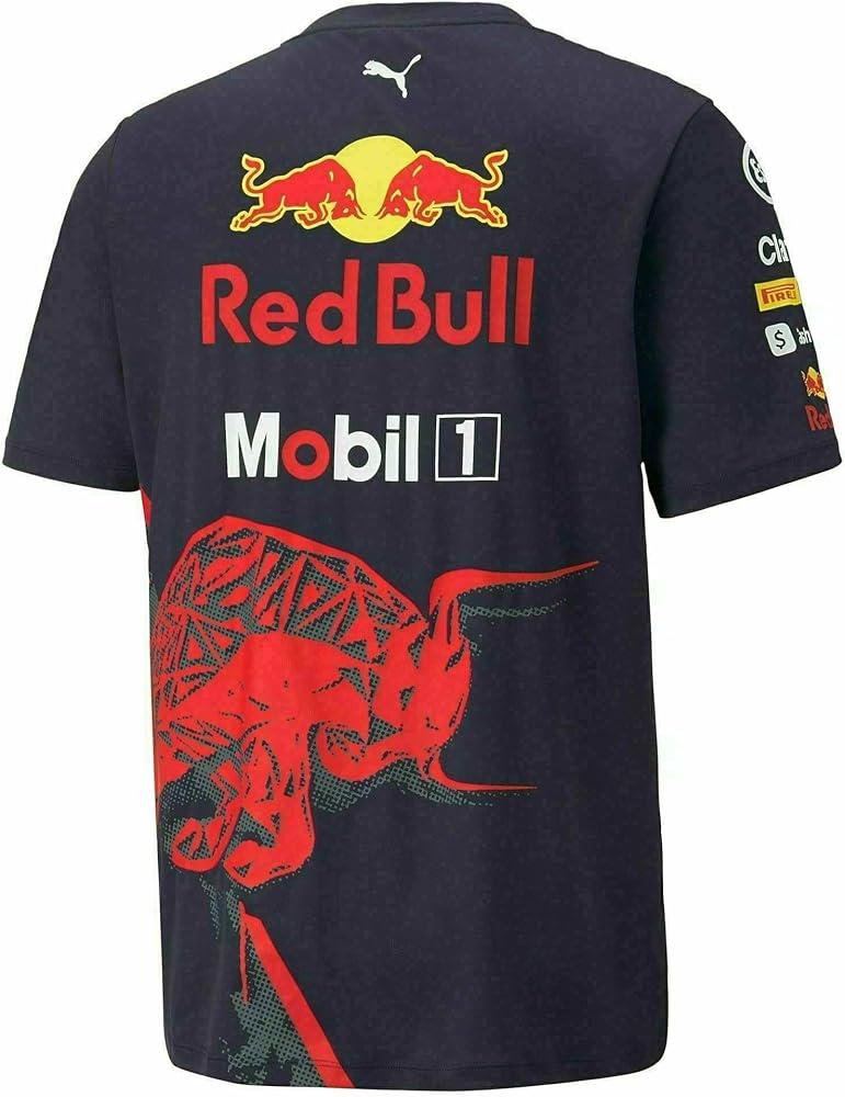 CAMISETA F1 CUELLO REDONDO MARCA PUMA COLOR AZUL MARINO LOGO DE TORO Y RED BULL ATRAS