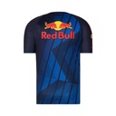 CAMISETA F1 CUELLO REDONDO CON FRANJA AMARILLA DENTRO COLOR AZUL MARINO DISEÑO CELESTE