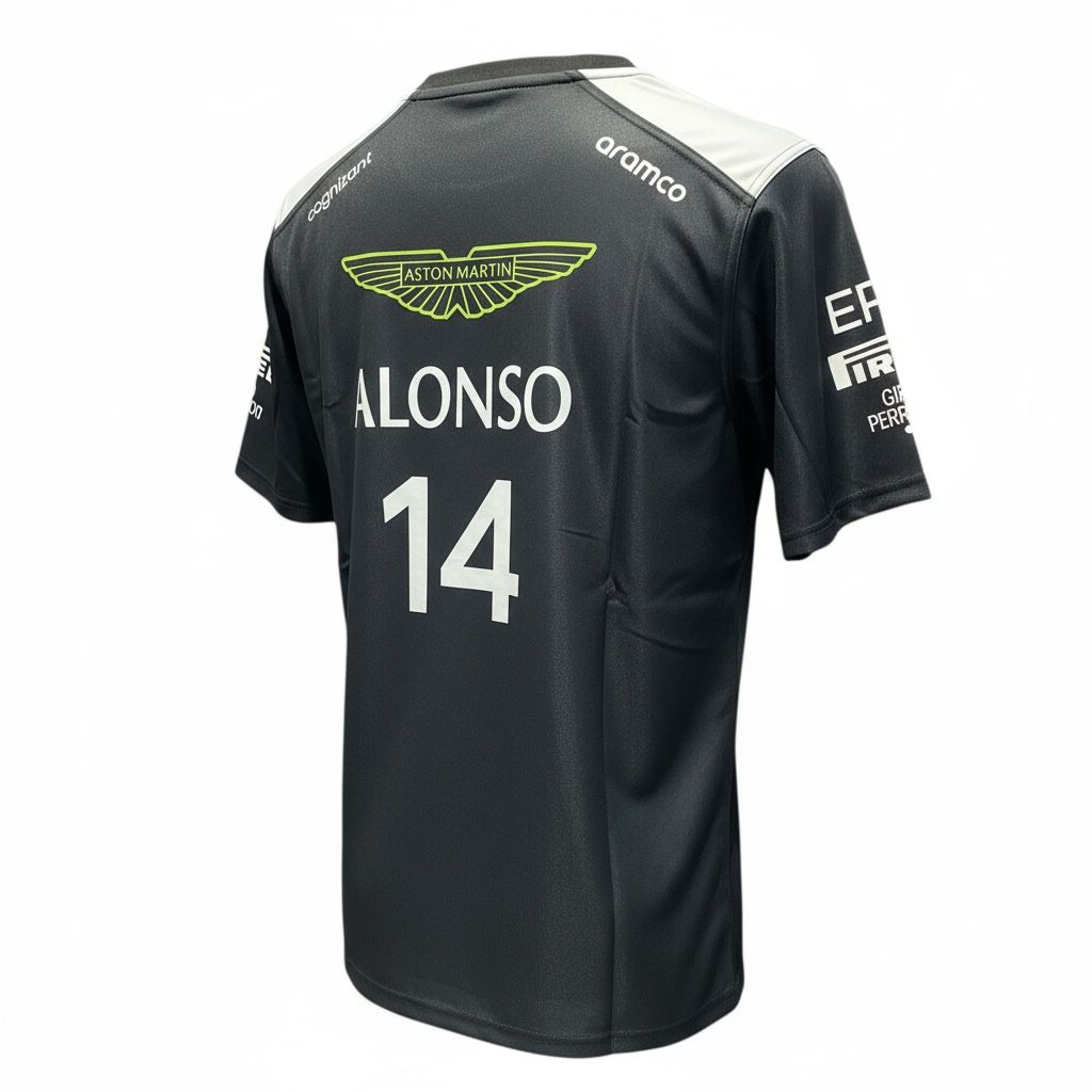 CAMISETA F1 ASTON MARTIN  CUELLO REDONDO COLOR NEGRO ALONSO #14