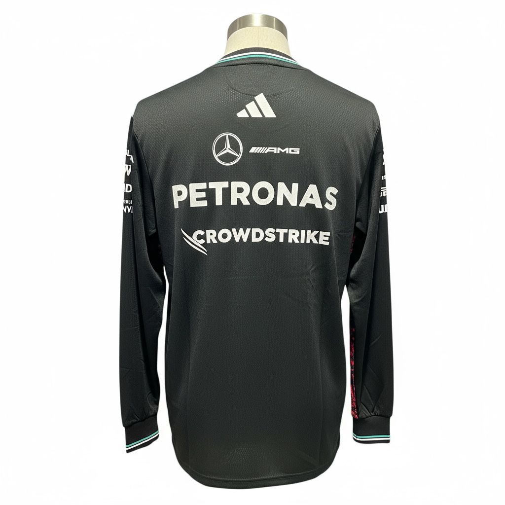 CAMISETA F1 ADIDAS CUELLO V COLOR NEGRA MANGA LARGA CON RAYAS VERDES Y BLANCAS