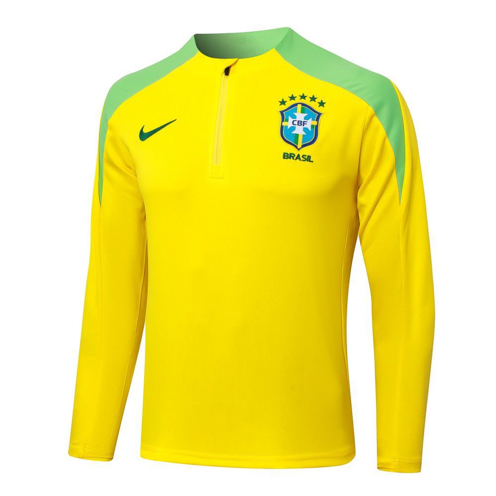 SET DEPORTIVO MANGA LARGA EQUIPO BRASIL   COLOR AMARILLA CON FRANJA VERDE MENTA