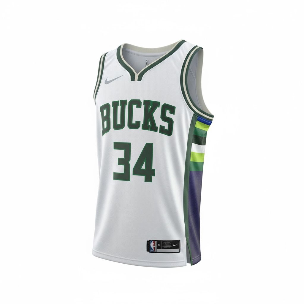 CAMISETA EQUIPO NBA BUCKS BLANCA NUMERO 34