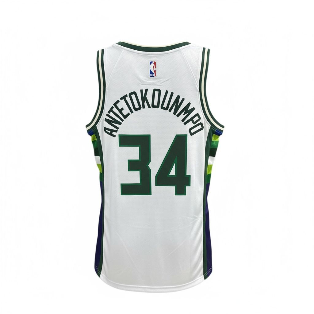 CAMISETA EQUIPO NBA BUCKS BLANCA NUMERO 34