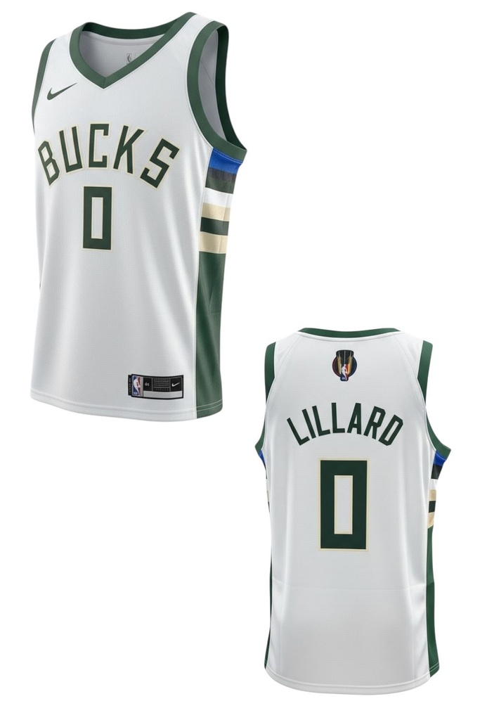CAMISETA EQUIPO NBA BUCKS BLANCA NUMERO 0