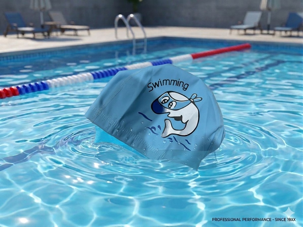 GORROS DE NATACION CON DIBUJO COLOR CELESTE