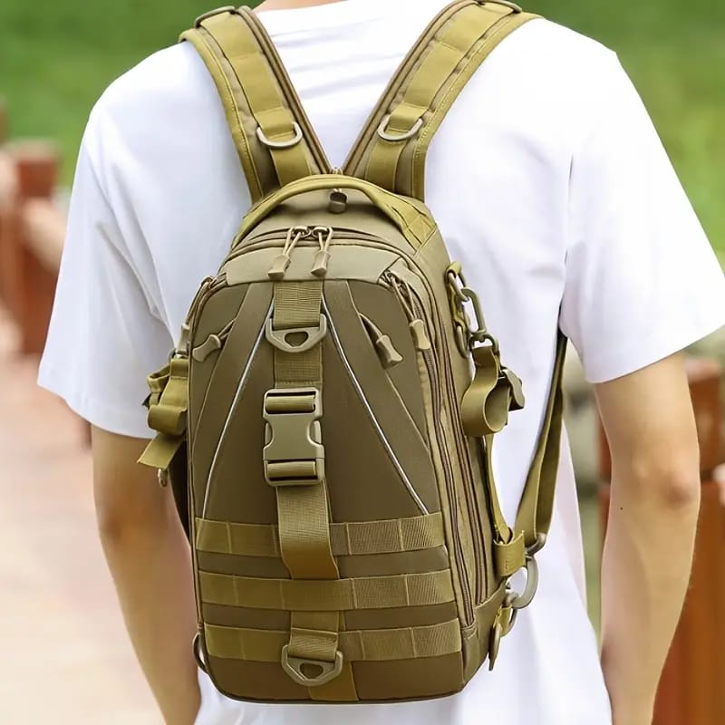 MOCHILA DE PESCA PEQUEÑA DOBLE HOMBRO COLOR VERDE CAFE