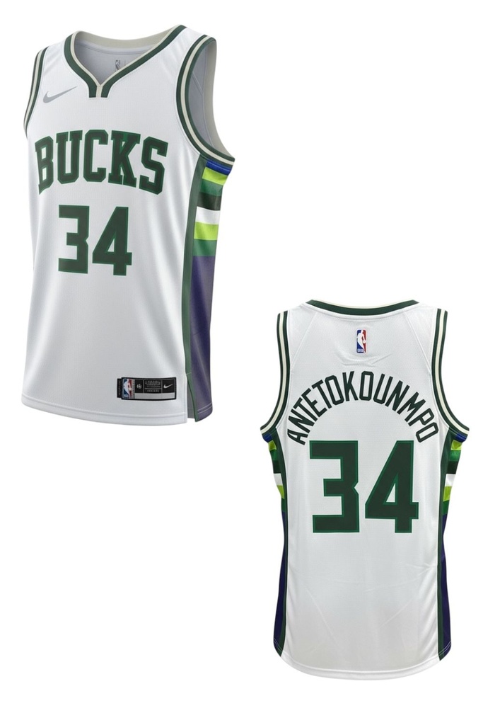 CAMISETA EQUIPO NBA BUCKS BLANCA NUMERO 34