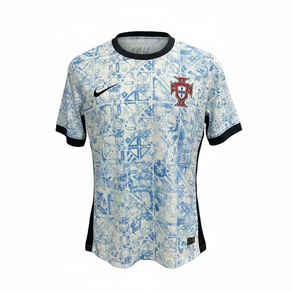 CAMISETA CUELLO REDONDO EQUIPO SOCCER PORTUGAL BLANCA Y CELESTE HOMBRE