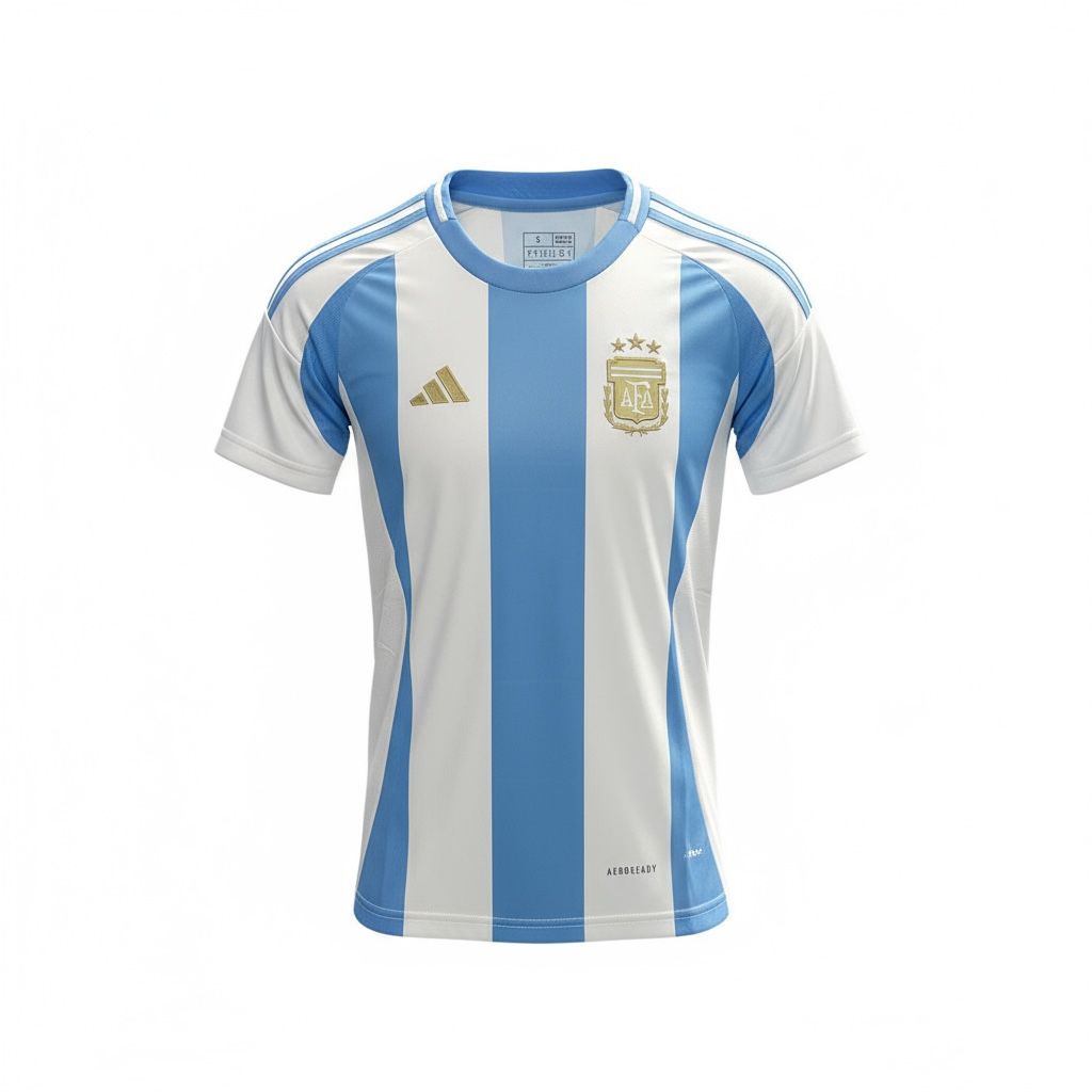 CAMISETA CUELLO REDONDO EQUIPO SOCCER ARGENTINA BLANCA Y CELESTE HOMBRE