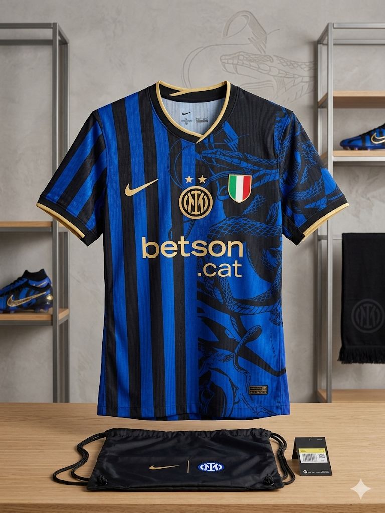 CAMISETA CUELLO V CON FRANJA AMARILLA EQUIPO SOCCER INTER DE MILAN NEGRO HOMBRE