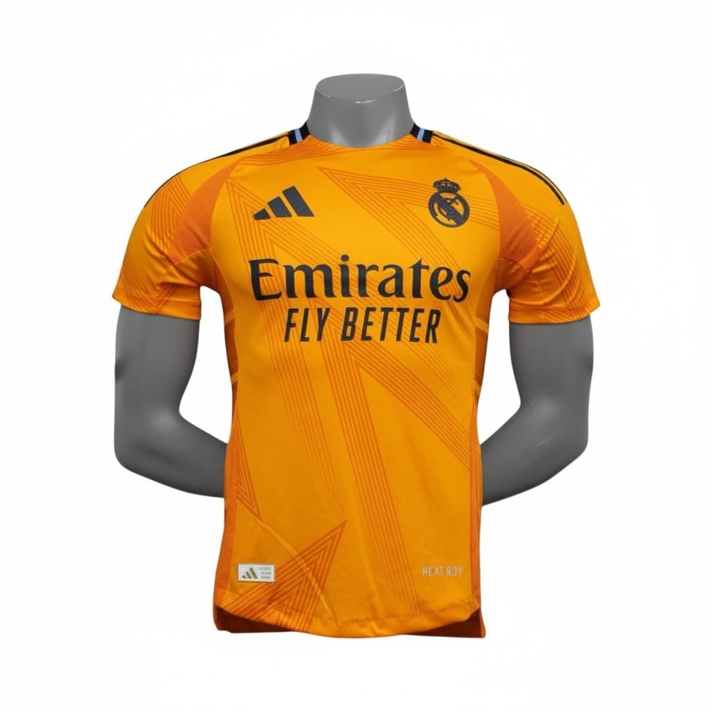 CAMISETA CUELLO REDONDO EQUIPO SOCCER REAL MADRID ANARANJADO Y NEGRO HOMBRE