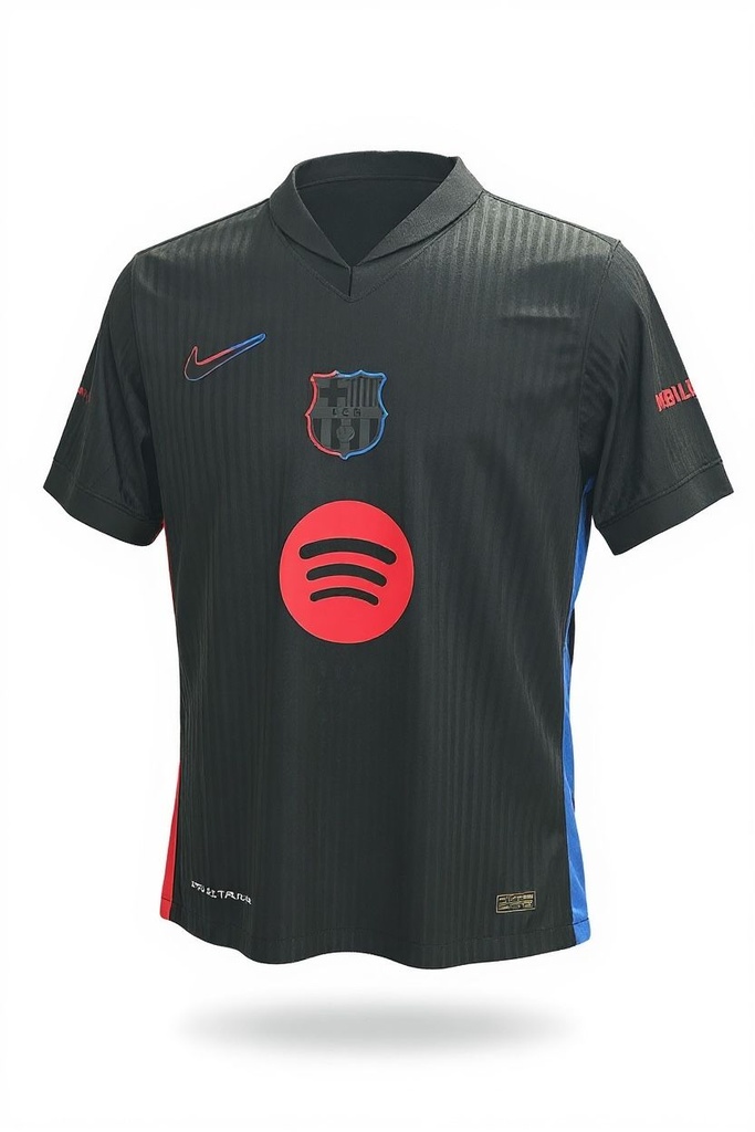 CAMISETA CUELLO REDONDO EQUIPO SOCCER BARCELONA VERSION JUGADOR  NEGRA SPOTIFY ROJO HOMBRE