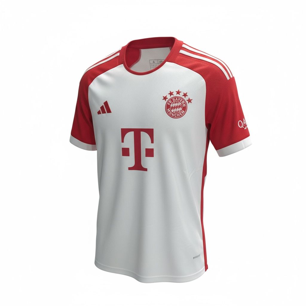 CAMISETA CUELLO REDONDO EQUIPO SOCCER FC BAYER MUNCHEN BLANCA Y ROJA HOMBRE
