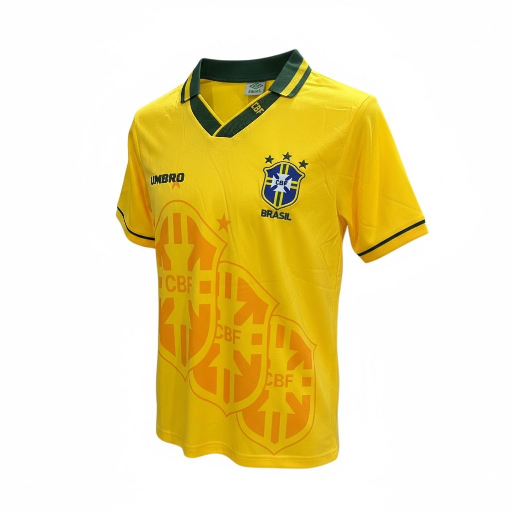 CAMISETA CUELLO V EQUIPO SOCCER BRASIL AMARILLA Y VERDE HOMBRE