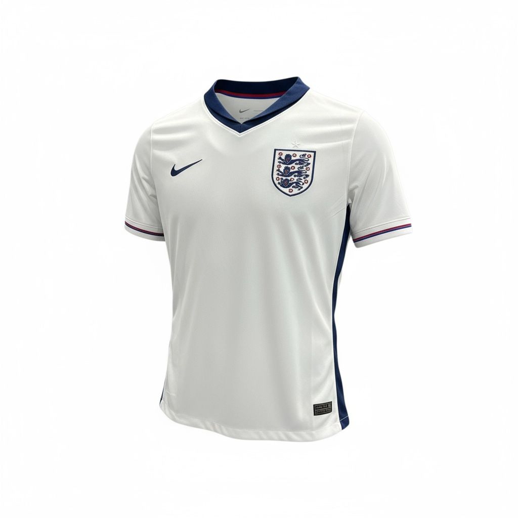 CAMISETA CUELLO V EQUIPO SOCCER INGLATERRA BLANCA Y AZUL HOMBRE
