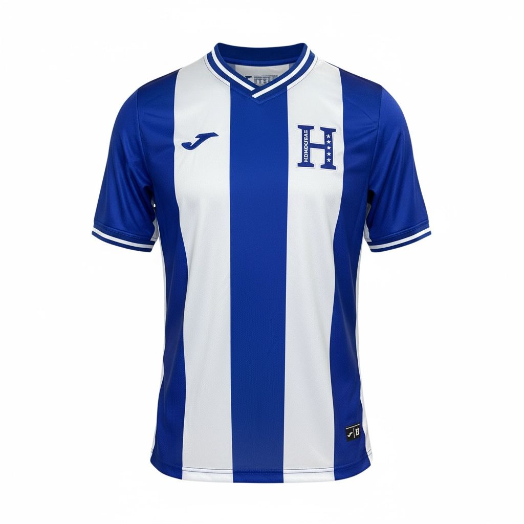 CAMISETA CUELLO V EQUIPO SOCCER HONDURAS BLANCA Y AZUL HOMBRE