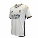 CAMISETA CUELLO V EQUIPO SOCCER REAL MADRID BLANCA RAYAS AMARILLA HOMBROS HOMBRE