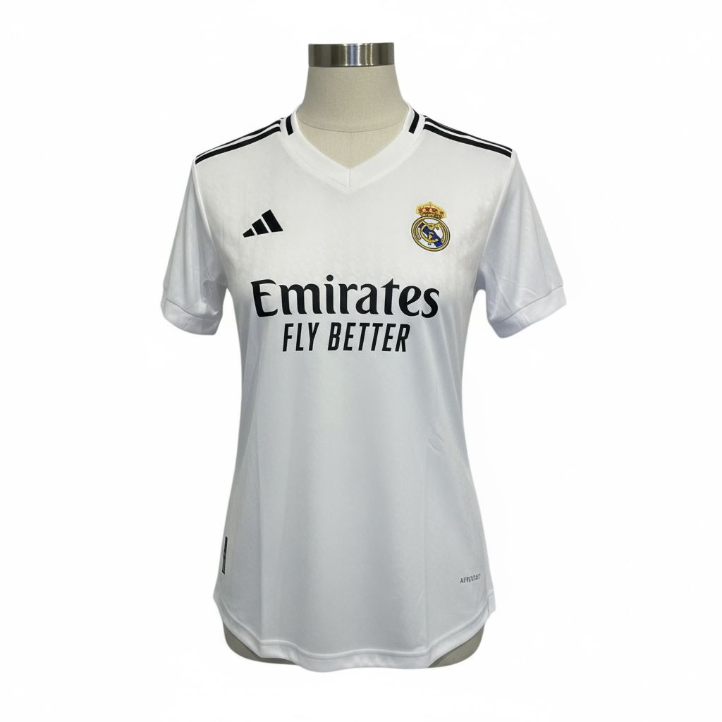CAMISETA CUELLO REDONDO EQUIPO SOCCER REAL MADRID BLANCO Y ENCAJE MUJER