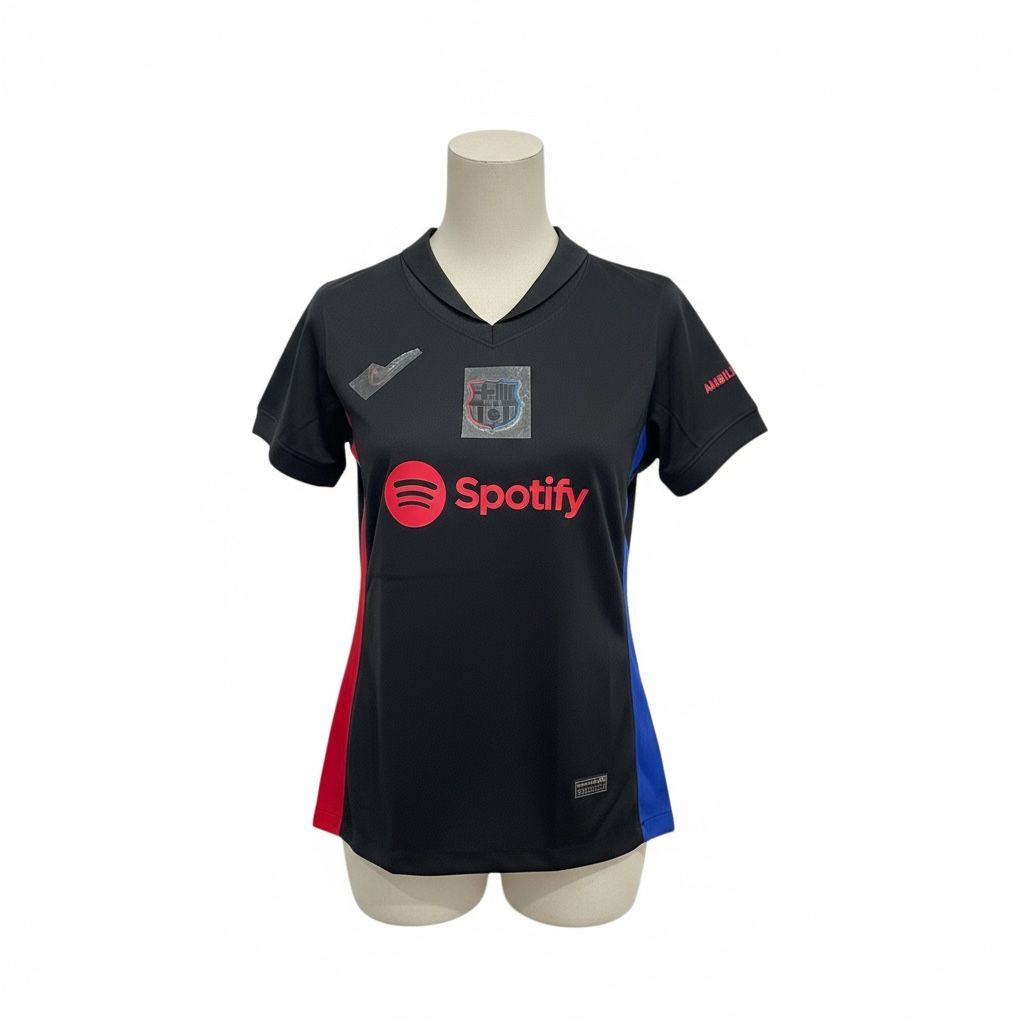 CAMISETA CUELLO REDONDO EQUIPO SOCCER BARCELONA NEGRA SPOTIFY ROJO MUJER