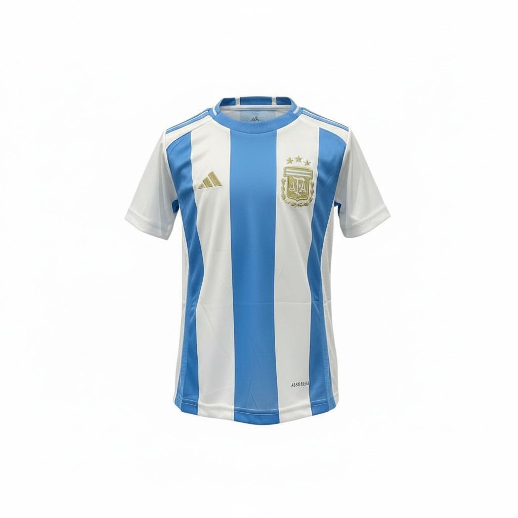 CAMISETA CUELLO REDONDO EQUIPO SOCCER ARGENTINA BLANCA Y CELESTE NIÑO