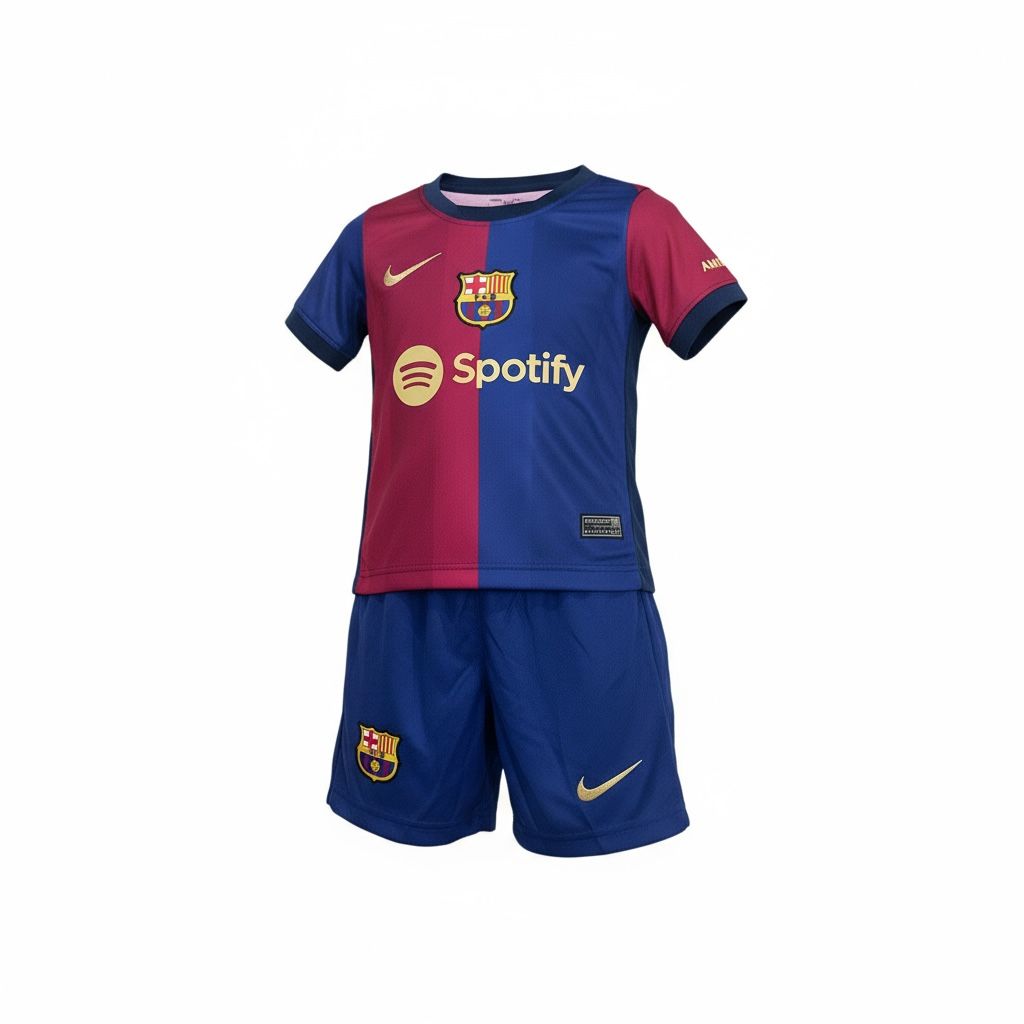 SET CUELLO REDONDO EQUIPO SOCCER BARCELONA ROJO Y AZUL NIÑO