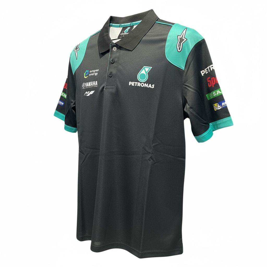 CAMISETA F1 MERCEDES AMG PETRONAS SPORT BOTON BLANCO Y NEGRO COLOR NEGRO