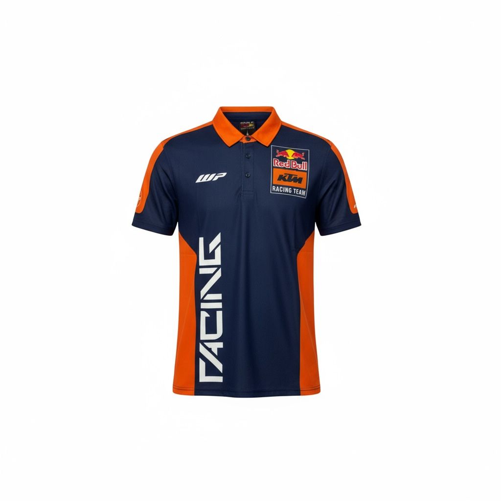 CAMISETA F1 ORACLE RED BULL RACING SPORT AZUL MARINO CON CUELLO NARANJA