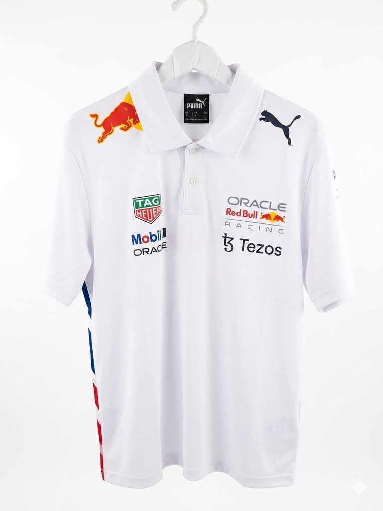 CAMISETA F1 SPORT MARCA PUMA COLOR BLANCO CON PUNTOS ROJOS ATRAS Y MOBIL