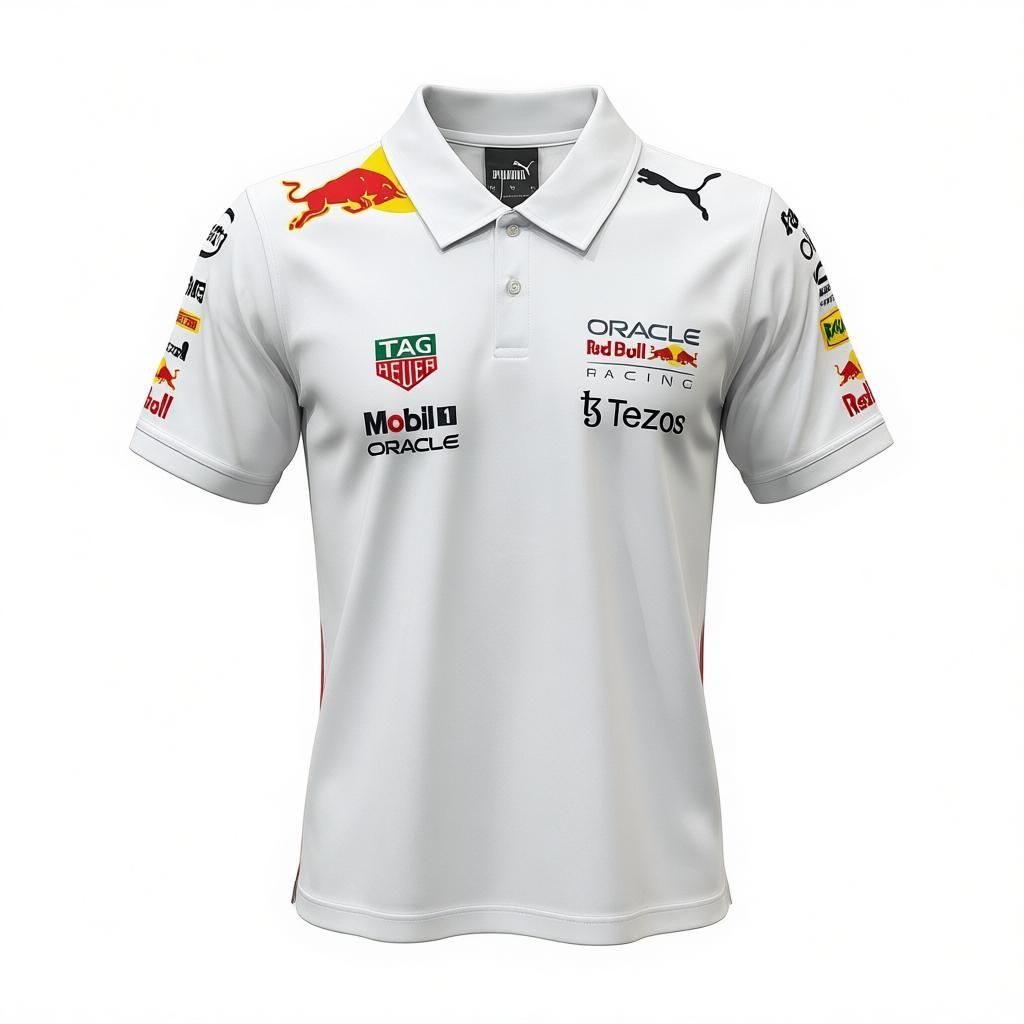 CAMISETA F1 SPORT MARCA PUMA COLOR BLANCO CON PUNTOS ROJOS ATRAS Y MOBIL