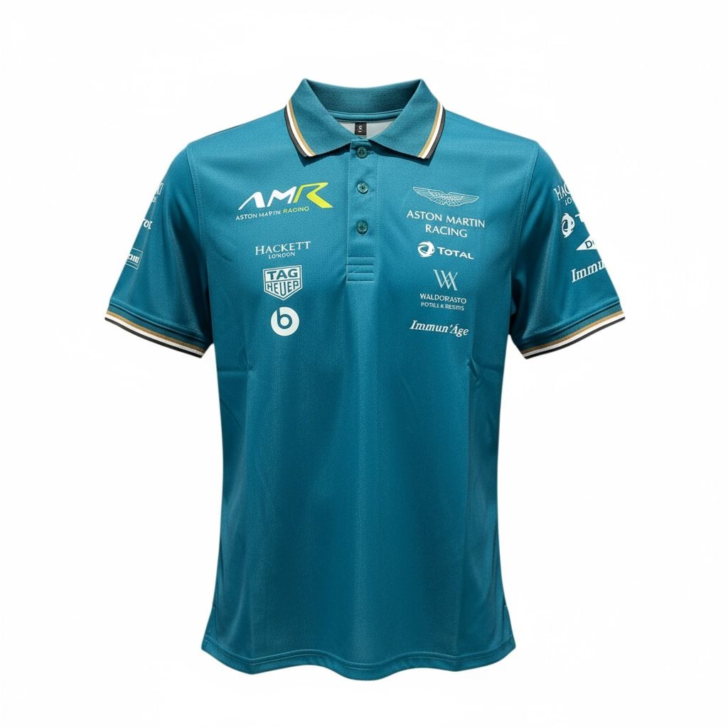 CAMISETA F1 SPORT ASTON MARTIN COLOR AQUA CON PESTAÑA DE BOSS FLUORECENTE