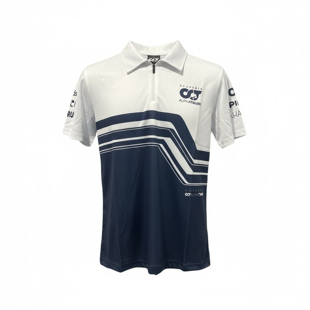 CAMISETA F1 SPORT MARCA ALPHATAURI COLOR BLANCO ARRIBA Y AZUL MARINO ABAJO CON ZIPPER