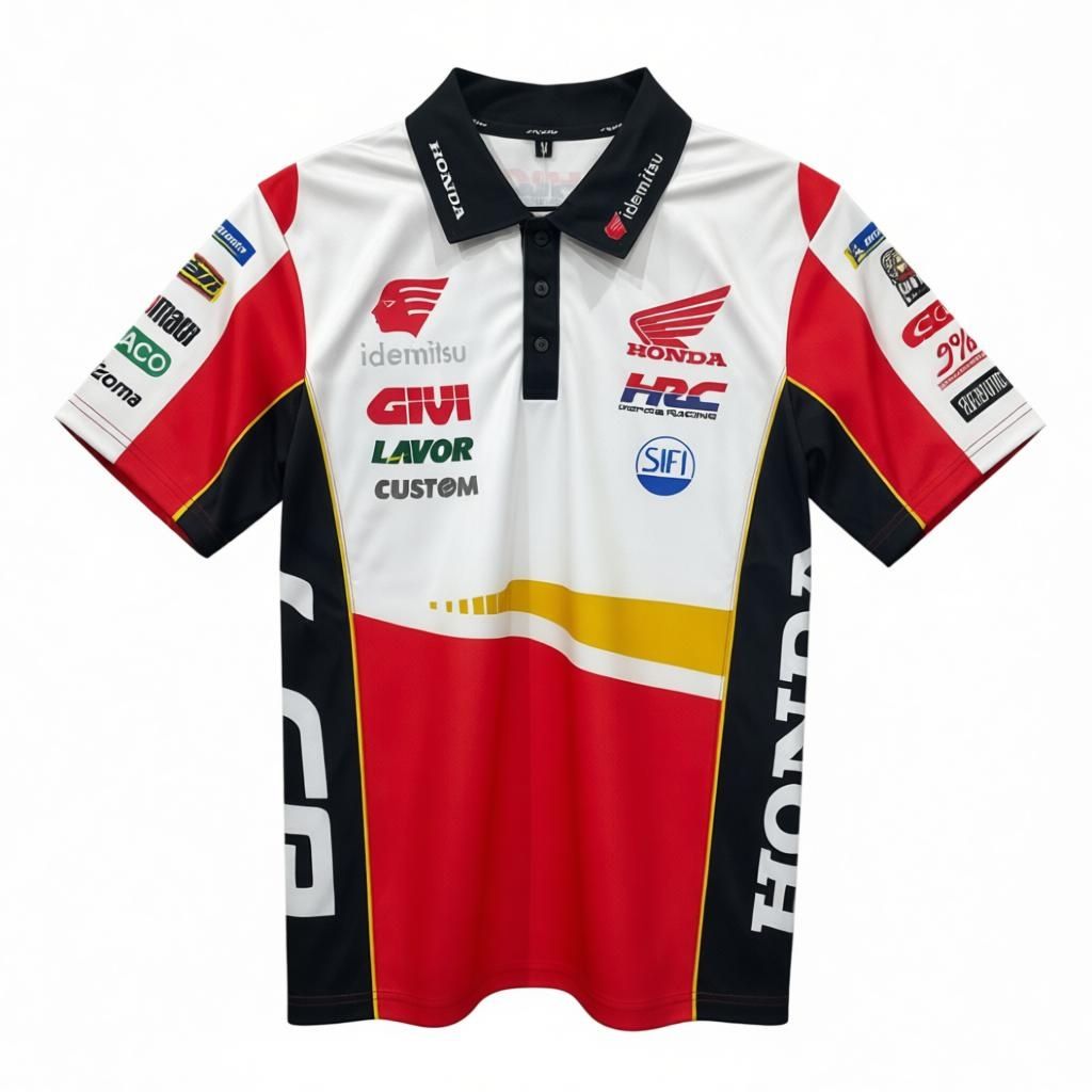 CAMISETA F1 SPORT MITAD BLANCO Y MITAD ROJO AL FRENTE LETRAS HONDA EN LOS COSTADOS