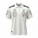 CAMISETA F1 SPORT ADIDAS LOGO MERCEDES COLOR BLANCO RAYAS NEGRAS EN HOMBROS MANGA CORTA