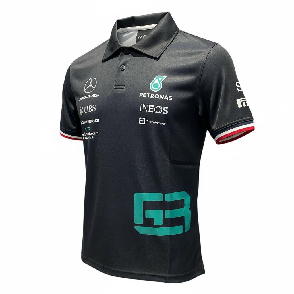 CAMISETA F1 MERCEDES AMG PETRONAS SPORT BOTON ESCONDIDO COLOR NEGRO