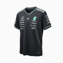 CAMISETA F1 ADIDAS CUELLO V COLOR NEGRO MANGA CORTA CON FRANJAS VERDES Y BLANCAS