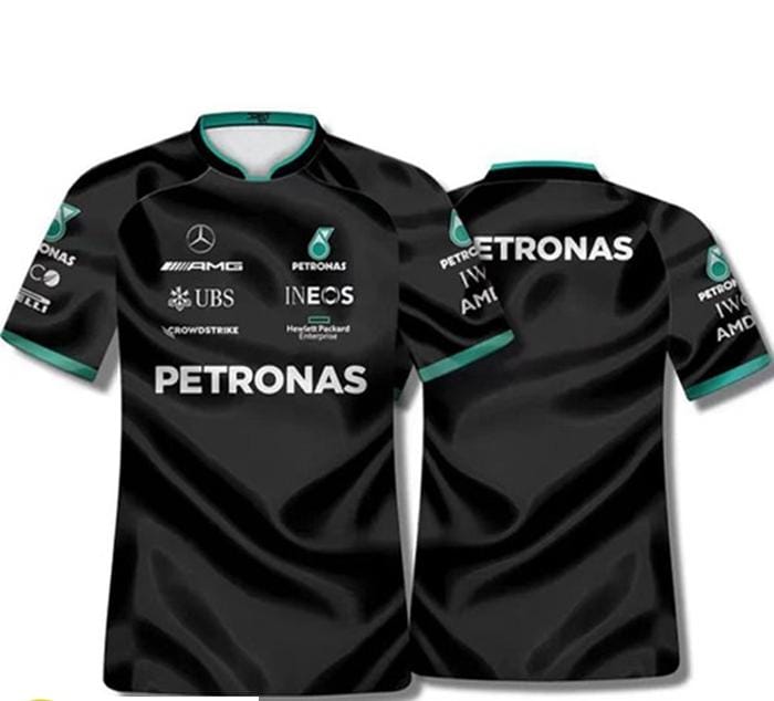 CAMISETA F1 AMG PETRONAS COLOR NEGRO CON CUELLO SEMICUADRADO COLOR VERDE