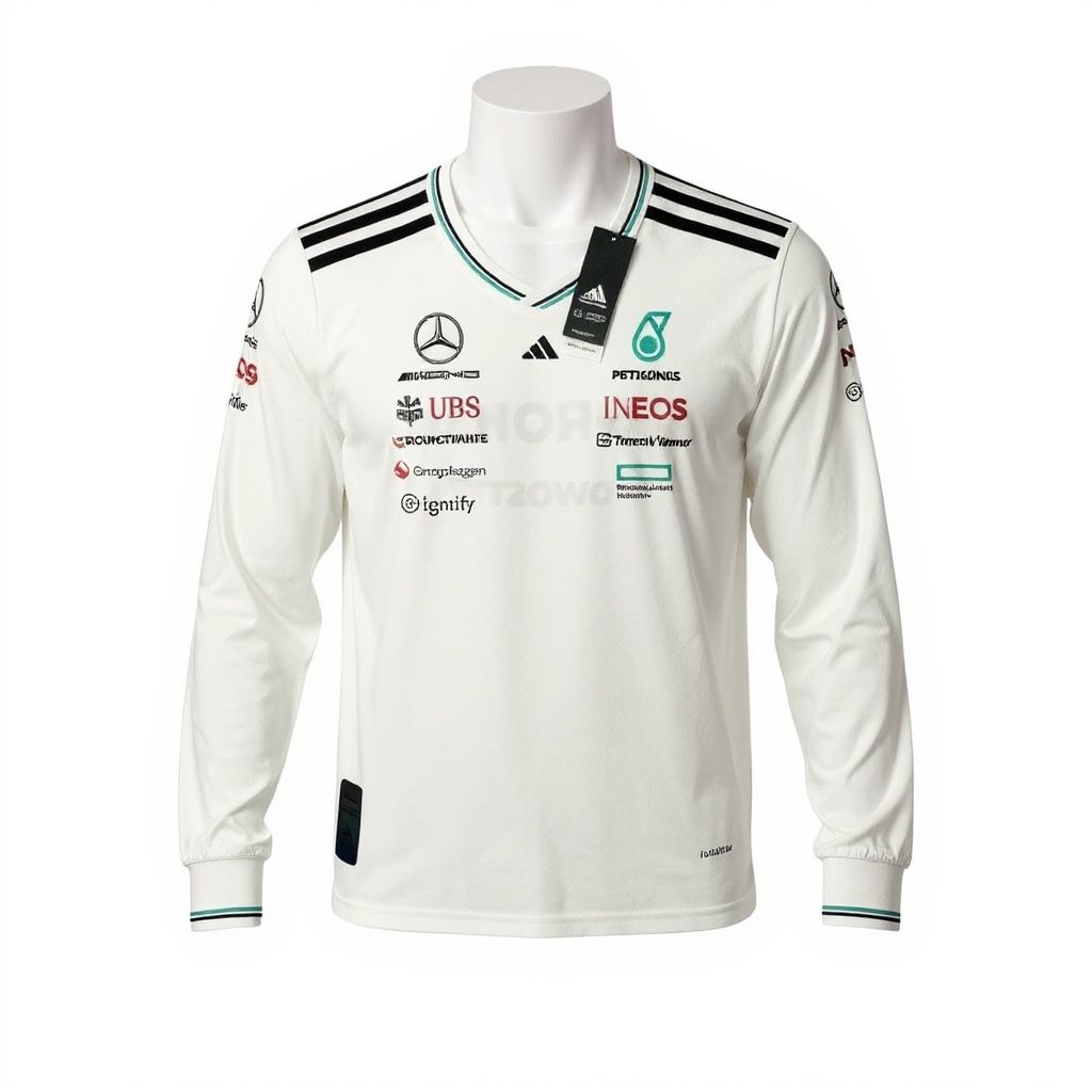CAMISETA F1 ADIDAS CUELLO V  COLOR BLANCA MANGA LARGA  CON RAYAS VERDE Y NEGRA