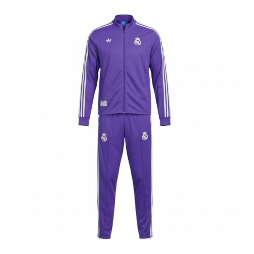 SET DEPORTIVO MANGA LARGA EQUIPO MADRID COLOR MORADO CON FRANJAS  BLANCAS EN MANGA