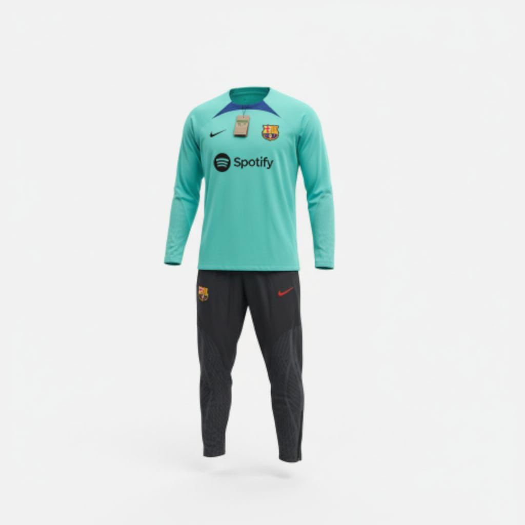 SET DEPORTIVO MANGA LARGA EQUIPO BERCELONA  COLOR VERDE MENTA CON FRANJA AZUL Y ROJA EN FRENTE