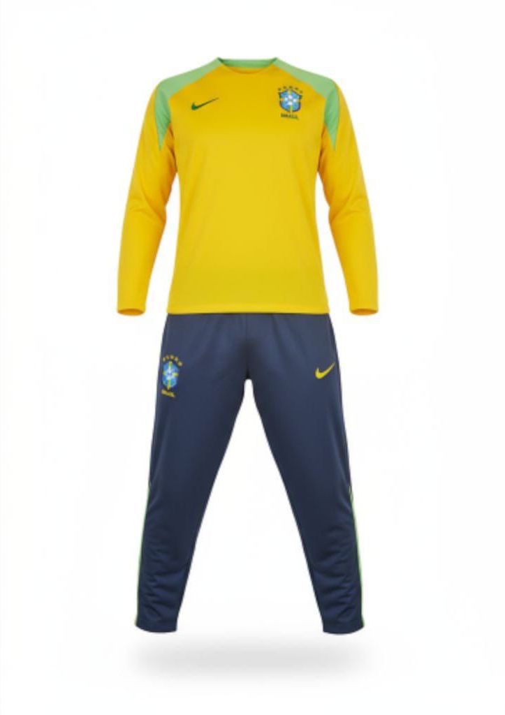 SET DEPORTIVO MANGA LARGA EQUIPO BRASIL   COLOR AMARILLA CON FRANJA VERDE MENTA