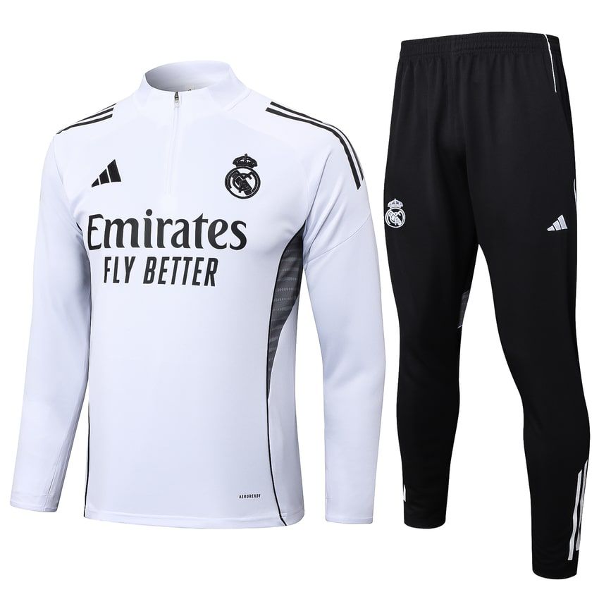 SET DEPORTIVO MANGA LARGA EQUIPO MADRID COLOR BLANCO CON FRANJAS GRISES EN MANGA