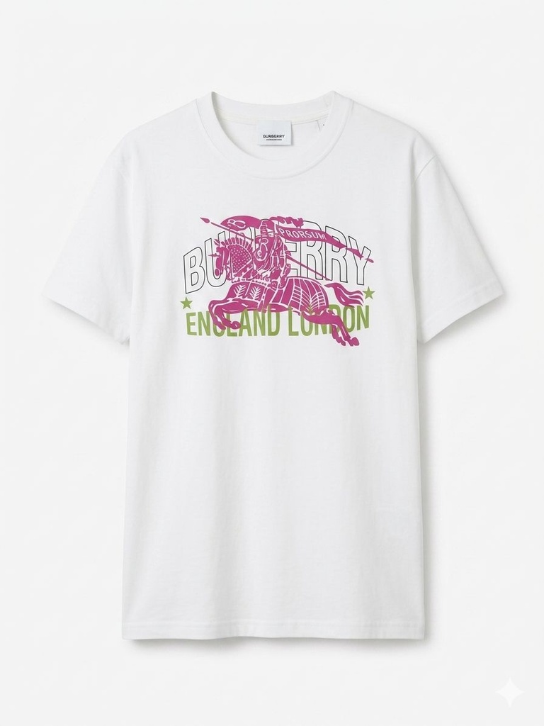CAMISA BURBERRY BLANCA CABALLO DE COLORES ROSADO TALLA 2XL